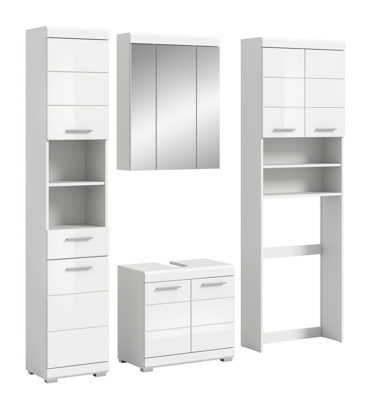 BADKOMBINATION 4tlg. Scout Bad in weiß Nachbildung und weiß hochglanz B/H/T: 190x191x34 cm - Weiß, Holz (190/191/34cm)