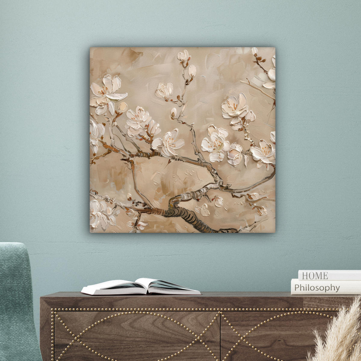 LEINWANDBILD - Blumen - Modern - Beige - Weiß - Blüte - 50x50 - Room Decor - Beige, Textil (50/50cm) - MuchoWow