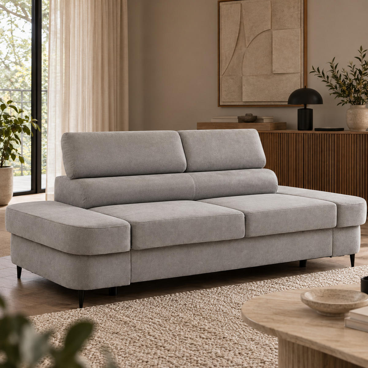 2-SITZER Sofa PRIAM 206 cm Velours Hellgrau - Hellgrau/Schwarz, Holz/Textil (206/95/102cm) - Muffo