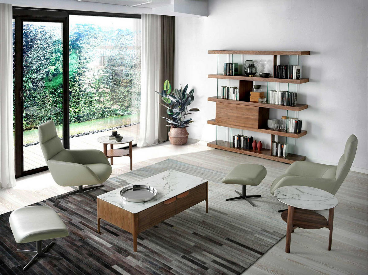 ECKTISCH Runder Ecktisch aus Porzellanmarmor und Nussbaumholz Ø60/50 cm - Nussbaumfarben/Weiß, Holz/Stein (60/60/50cm) - ANGEL CERDA