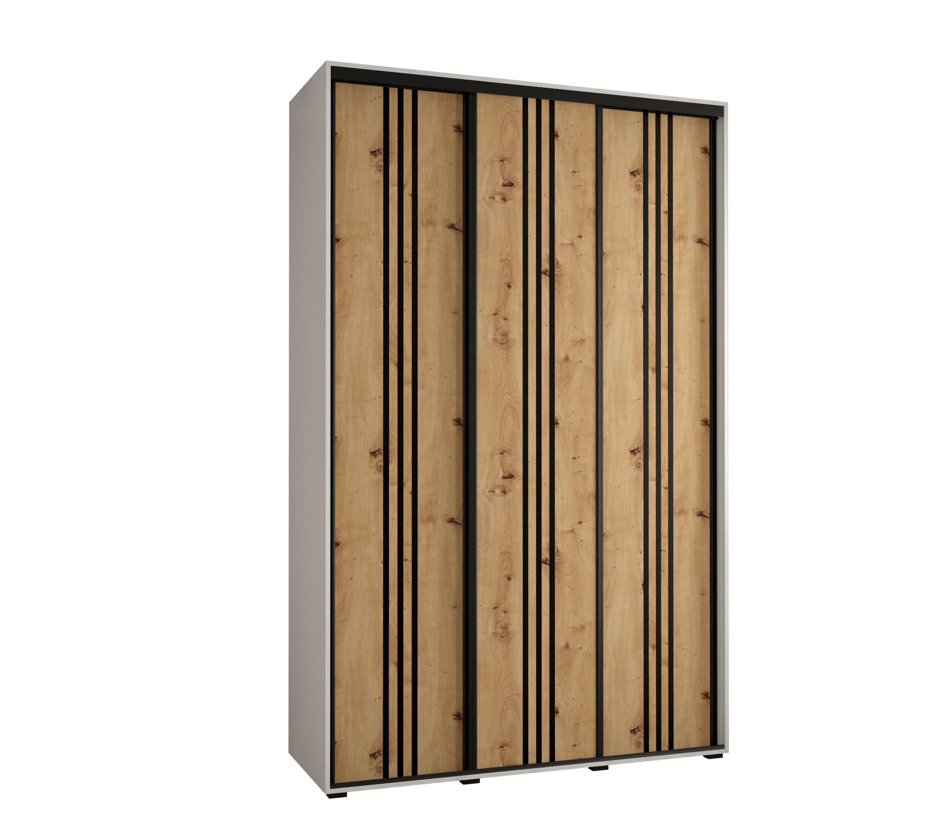 Abiks Möbel Schwebetürenschrank Weiß, Eiche Artisan, Schwarz 150x235x45 cm