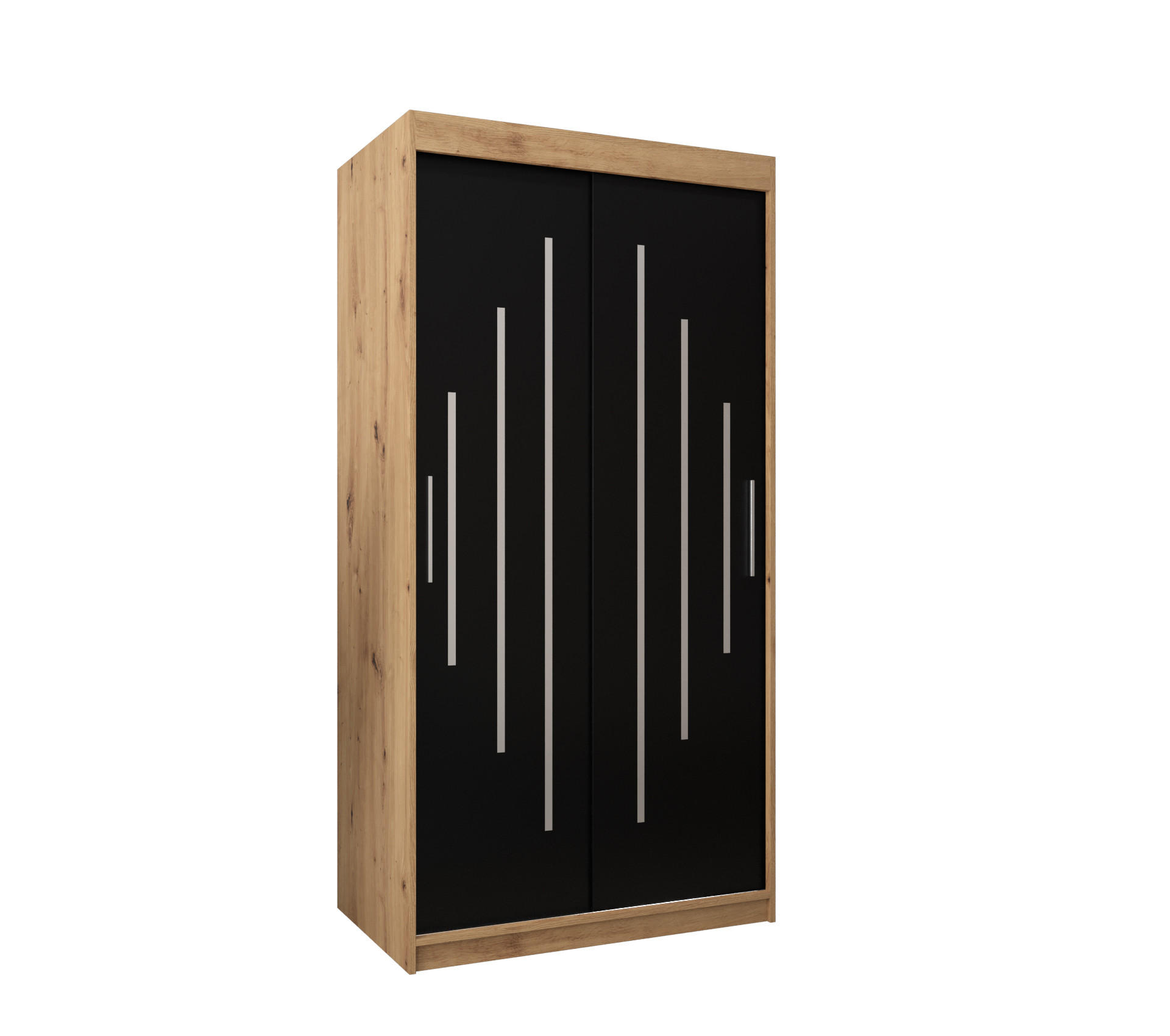 Abiks Möbel Schwebetürenschrank Eiche Artisan, Schwarz 100x200x62 cm