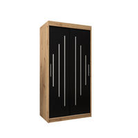 SCHWEBETÜRENSCHRANK 200/100/62 2-türig - Silberfarben/Schwarz, Holz/Kunststoff (100/200/62cm) - Abiks Möbel