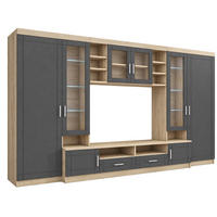 WOHNWAND Savanna mit TV-Lowboard, Vitrinen, 340x198 cm, sonoma, grau - Grau/Sonoma Eiche, Metall (50/198/340cm) - Margaret Hadas24