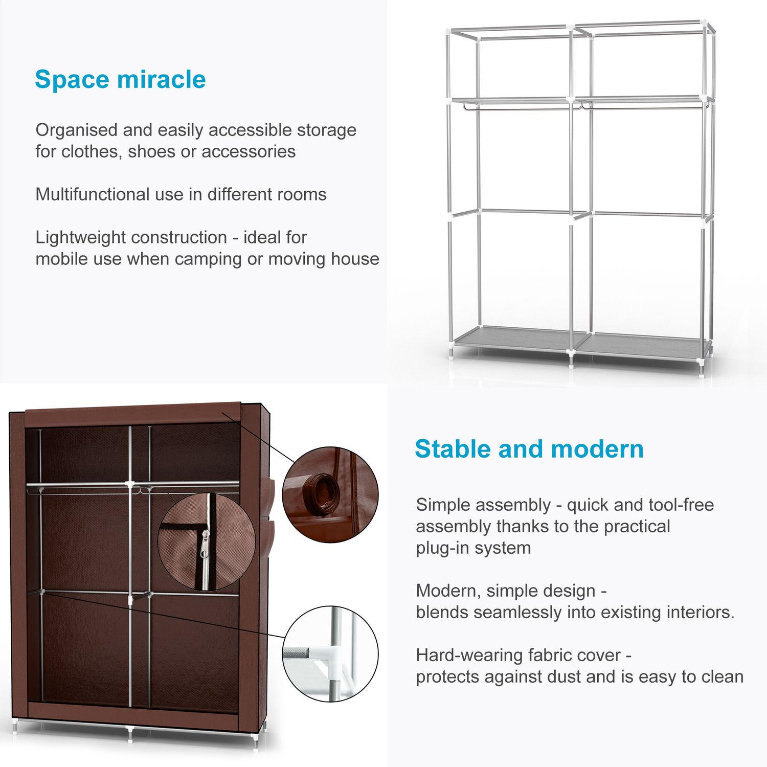 STOFFSCHRANK - Braun, Textil (45/170/108cm) - Intirilife