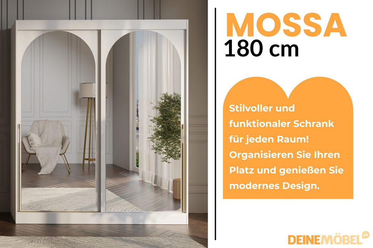 SCHIEBETÜRENSCHRANK MOSSA 180 / 215 / 65 cm in Weiß / Gold - Goldfarben/Weiß, Holzwerkstoff (180/215/65cm) - Deine Möbel 24