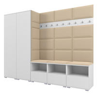 GARDEROBE NELA VII 250 cm (Modulare Flurmöbel XL Weiß mit Sitzpolster Beige 04 2 Schränke) - Beige/Silberfarben, Holz/Holzwerkstoff (250/187/40cm) - Ravio