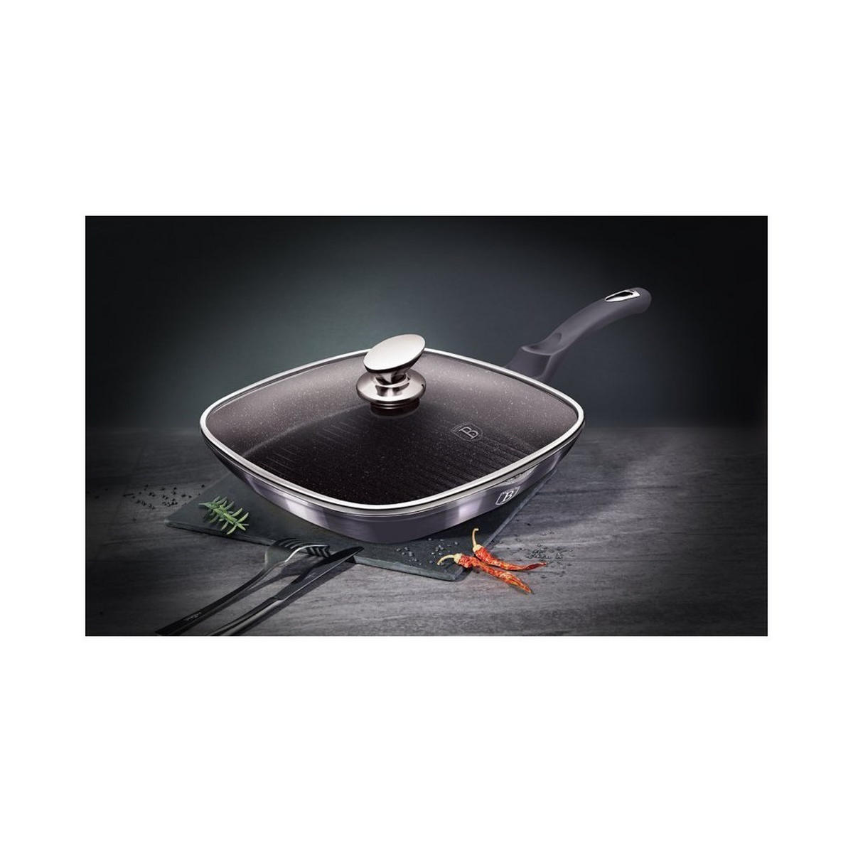 GRILLPFANNE Graphit 28/28/4.1 cm BH6909 - Graphitfarben, Glas (28cm) - Berlinger Haus