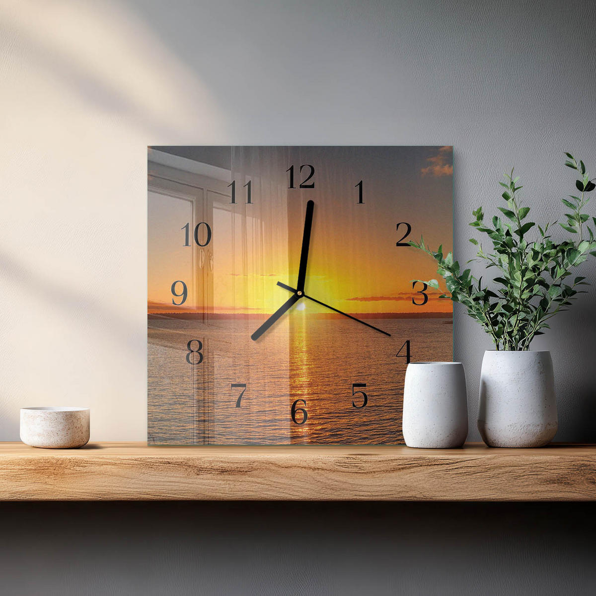WANDUHR 30x30 cm - Sonnenuntergang - Orange, Glas (30/30/0.4cm) - TULUP