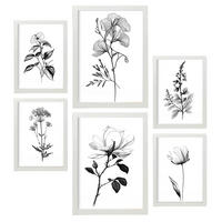 POSTER Set Mit 6 Üppige Blumen Natur Und Botanikdrucke Mit Blumenmotiven In Klassischem Schwarz Und Weiß Innenarchitektur A3 & A4 Weißer Rahmen - Weiß, Papier (29/3cm) - Nacnic