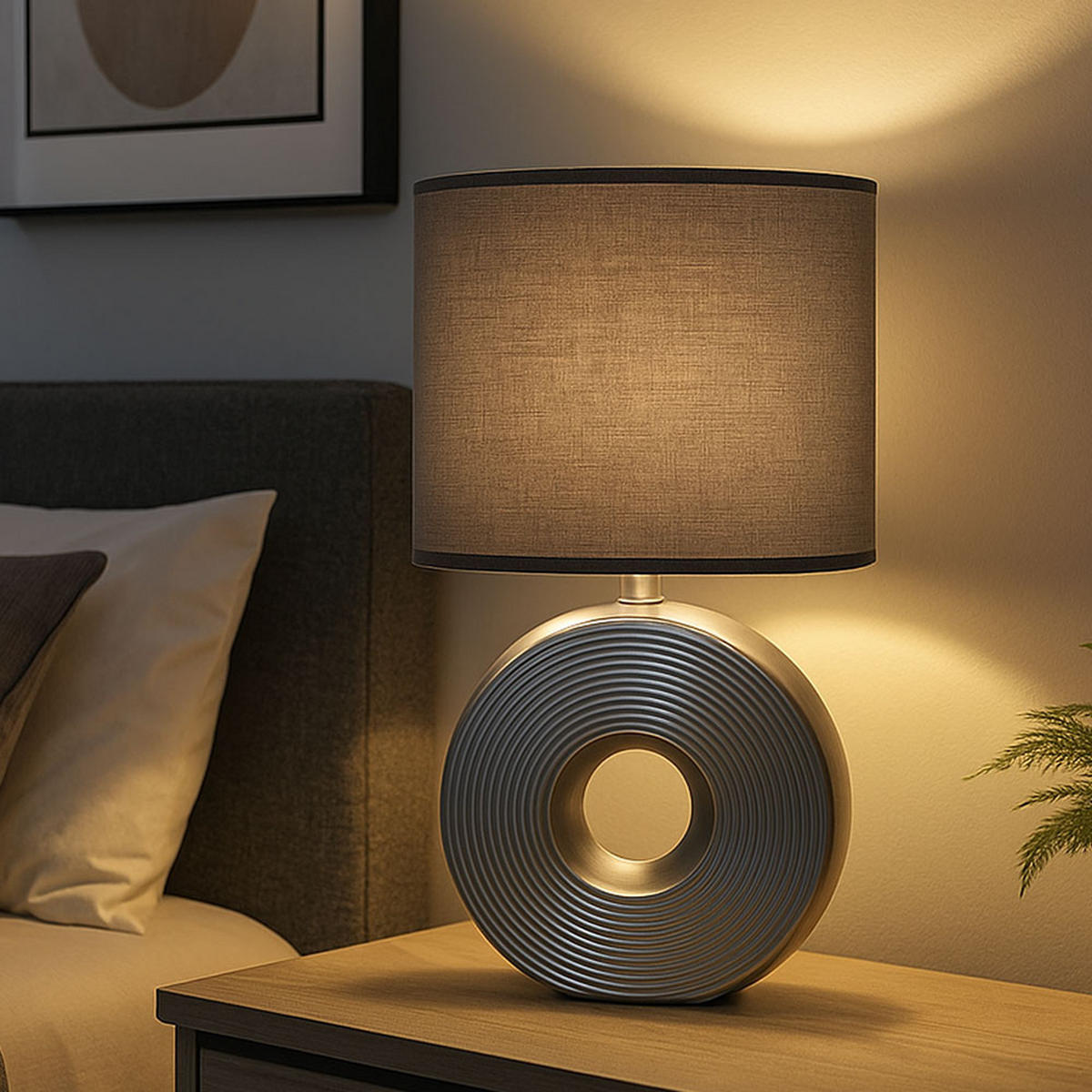 LED TISCHLEUCHTE Keramik Silber Anthrazit - Silberfarben, Textil (23/13/38cm)