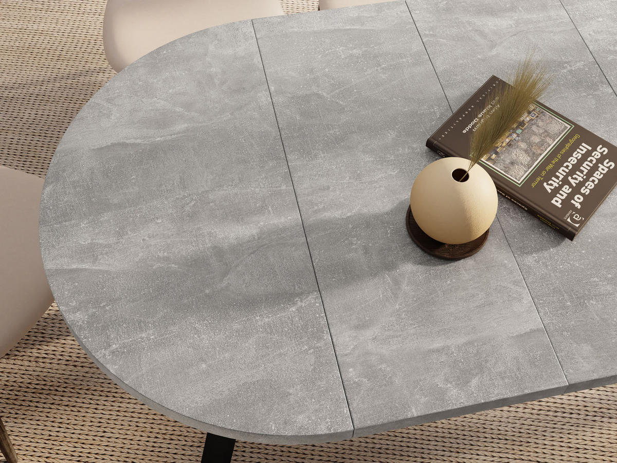 ESSTISCH Avero Black runder ausziehbarer, Beton grau 80-160/80/77 cm - Hellgrau/Schwarz, Holz/Holzwerkstoff (80/80/77cm) - WFL GROUP