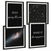 BILDER SET 4er Set - 50x50 cm & 40x60 cm Schwarzer Rahmen - Motivationsslogans Sterne Weltraum - Schwarz, Kunststoff (50/50cm) - TULUP