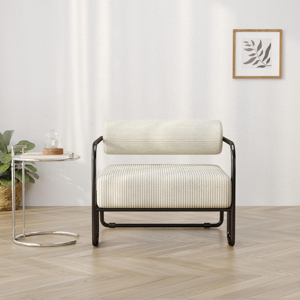 SESSEL Design Sessel,Loungesessel mit Metallgestell,Cord,Beige - Beige, Textil (68.5/70.5/73cm) - LVHOM
