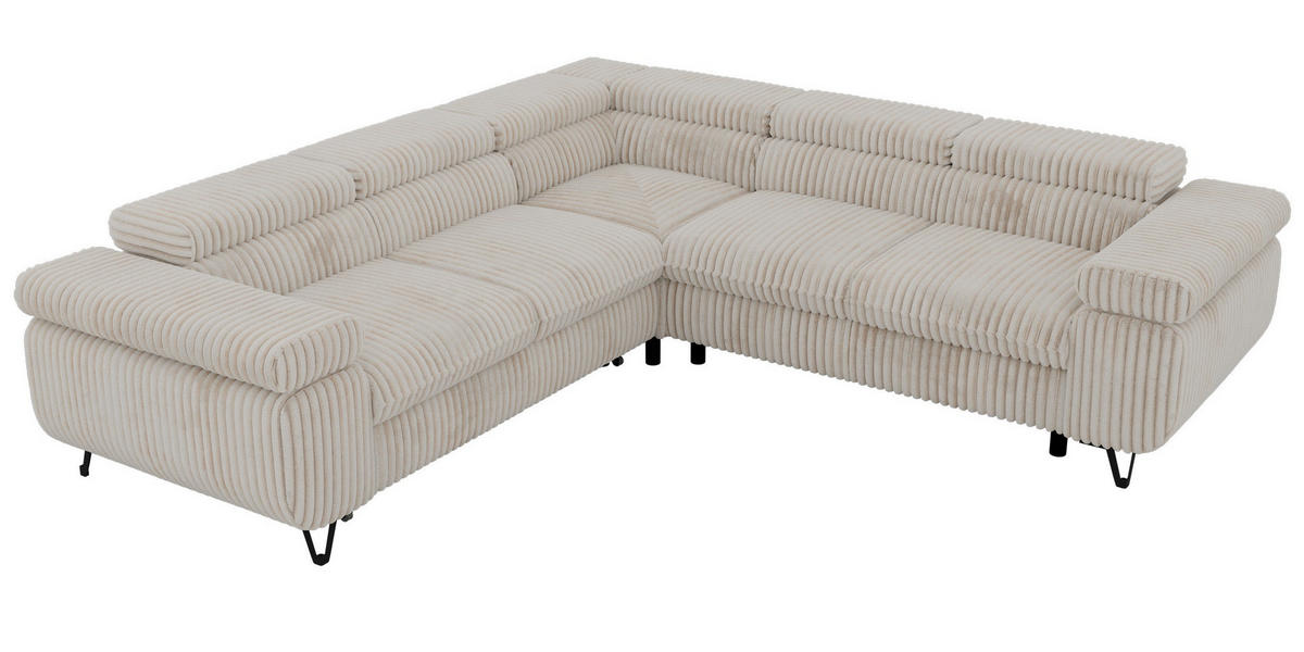ECKSOFA QUADRO L - Beige Cord - Rechts Seite - Beige/Creme, Textil/Metall (269/269cm) - MKS