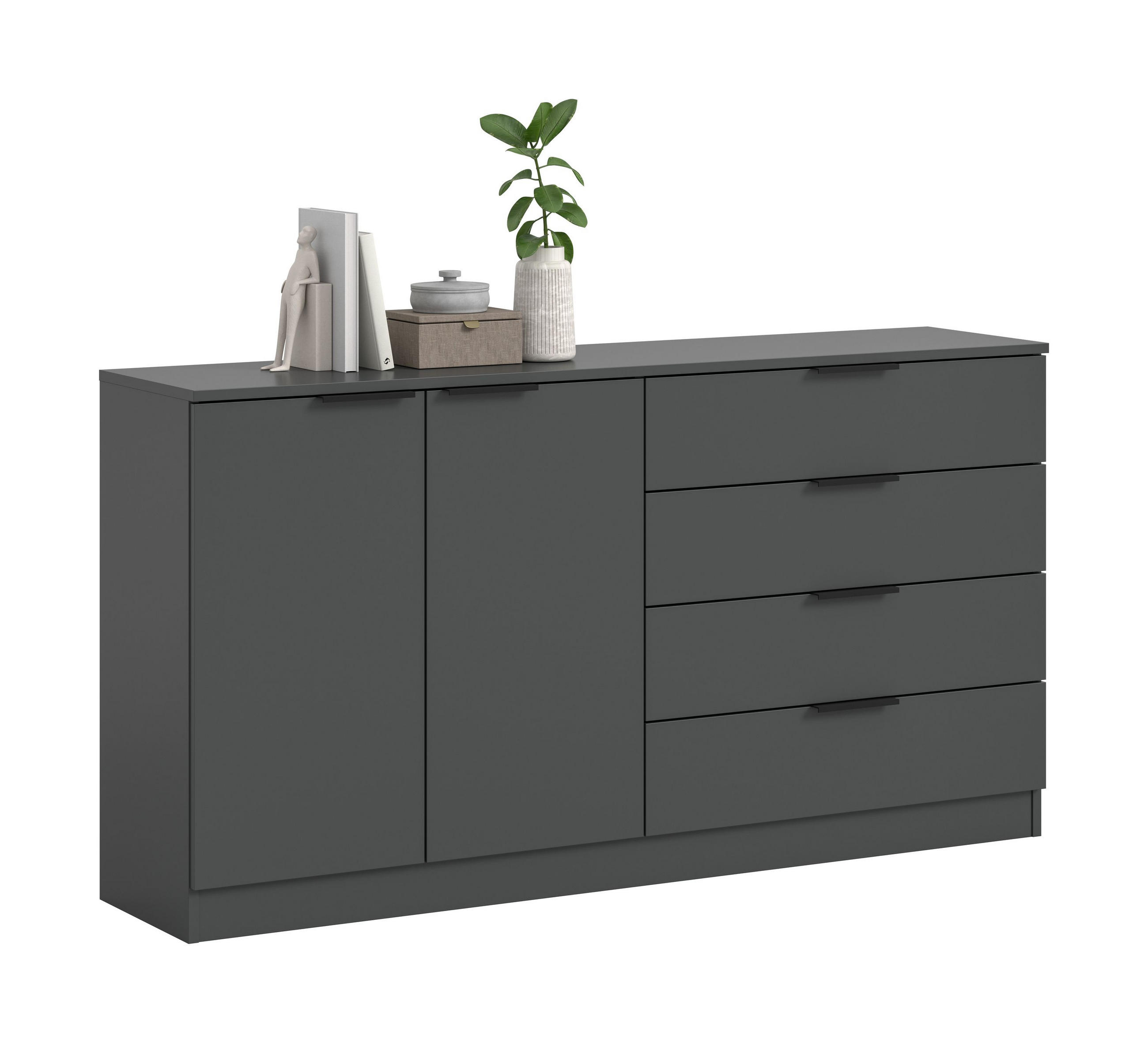 KOMMODE KOPENHAGEN (B/H/T: ca. 148/80/35 cm) in anthrazit/anthrazit - Anthrazit, Holzwerkstoff (148/80/35cm)