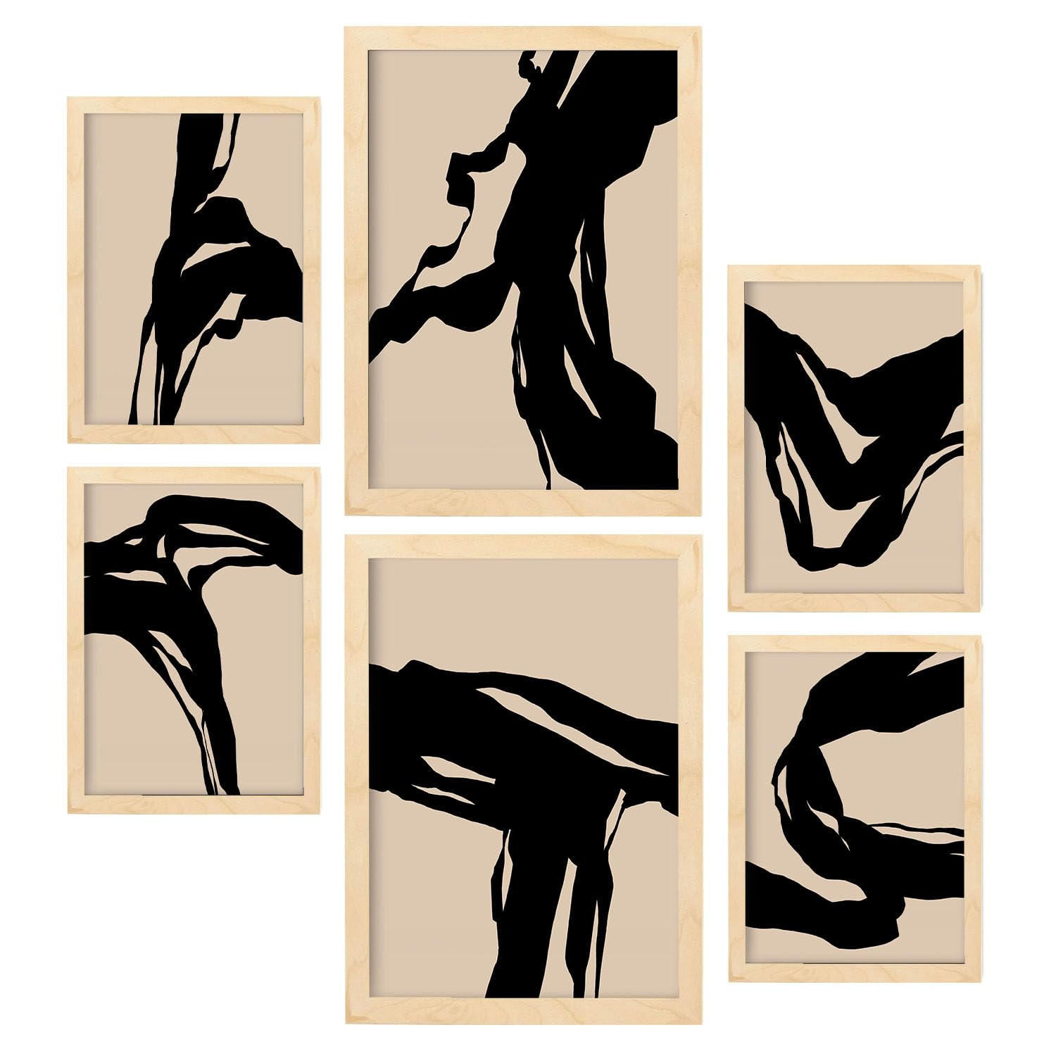 POSTER Set Mit 6 Zusammenfassungen In Form Ästhetische Dekorative Gemälde Für Ihr Wohnzimmer, Schlafzimmer Oder Zuhause A3 & A4 Rahmen Aus Hellem Holz - Beige, Papier (29/3cm) - Nacnic