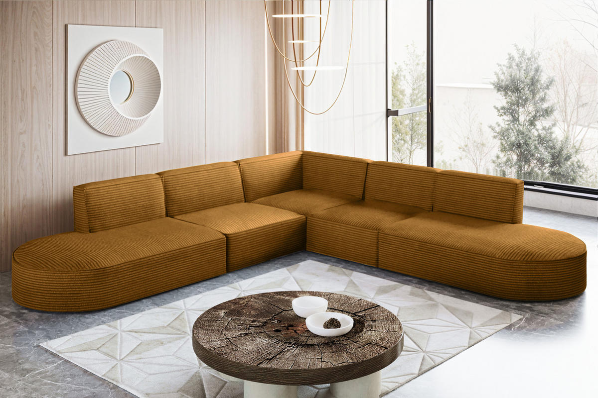 ECKSOFA Designer Corner MODENA stoff Poso, viele Farben Senffarbe - Honig, Holzwerkstoff (285/285cm) - Kaiser Möbel