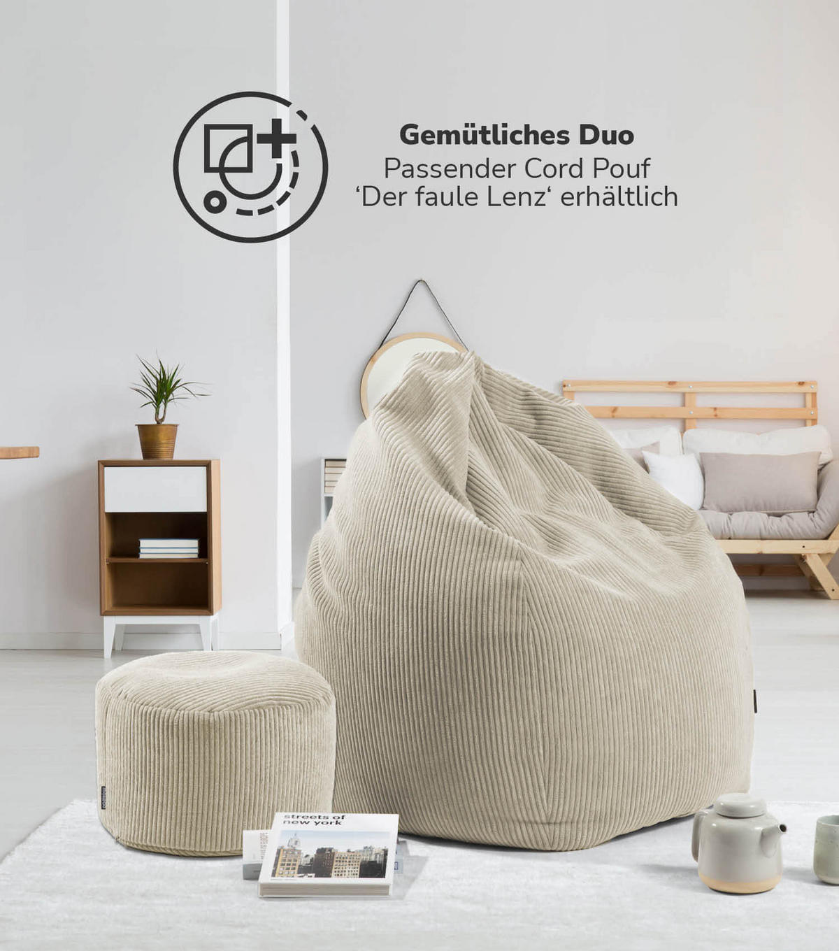 SITZSACK Cord Der Tagträumer - Beige, Textil (80/130/80cm) - Mokebo