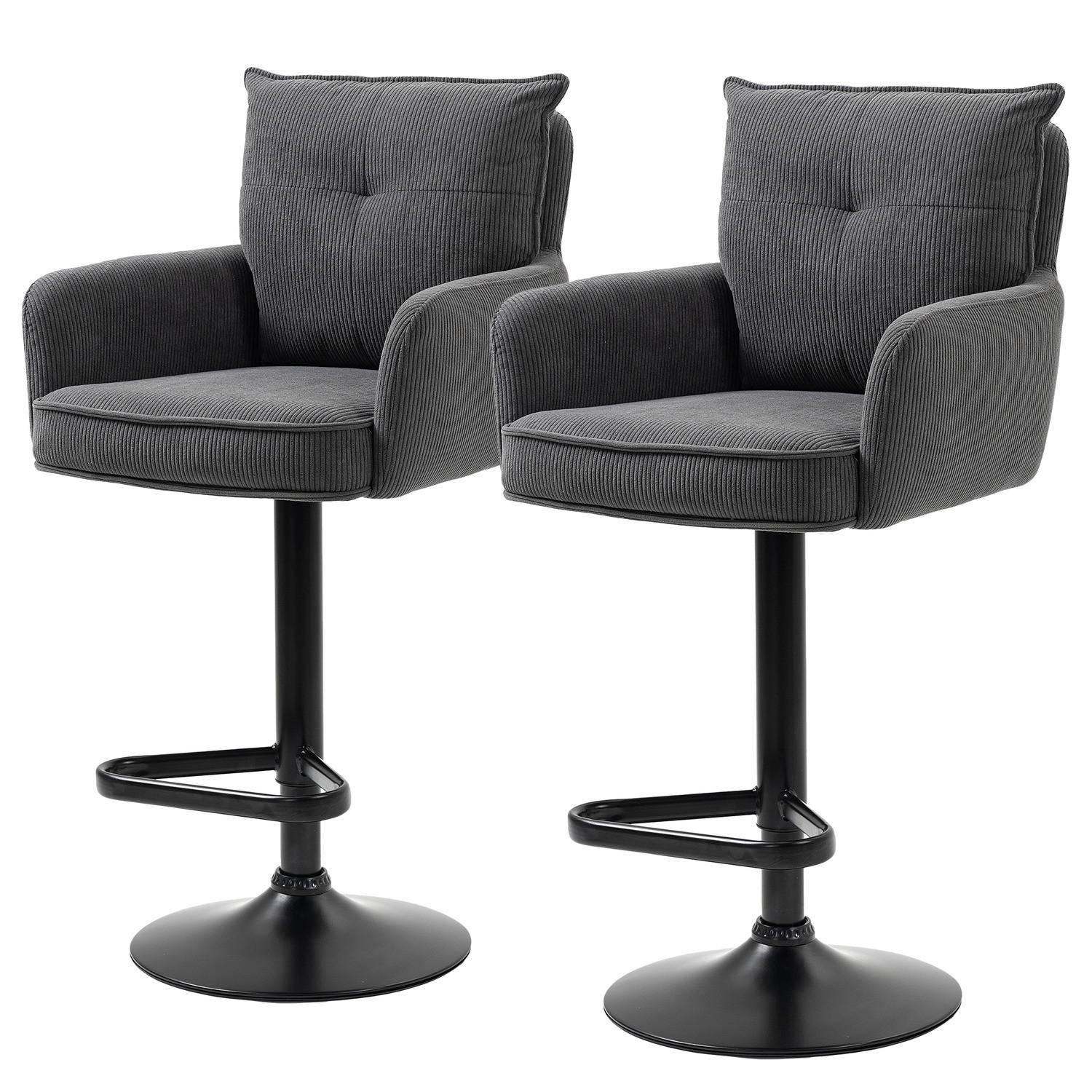 BARSTUHL - 2er-Set - Höhenverstellbar - Cord / Eisen - Anthrazit, Textil/Metall (54/98/58cm) - home24