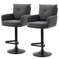 BARSTUHL - 2er-Set - Höhenverstellbar - Cord / Eisen - Anthrazit, Textil/Metall (54/98/58cm) - home24