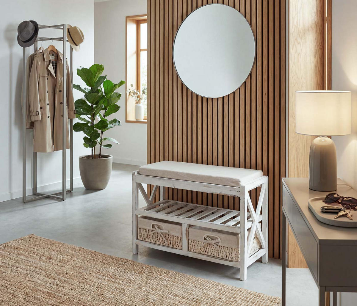 SCHUHREGAL SITZBANK Weiß, Cremeweiß - Weiß, Holz (65/45/34cm) - MCW