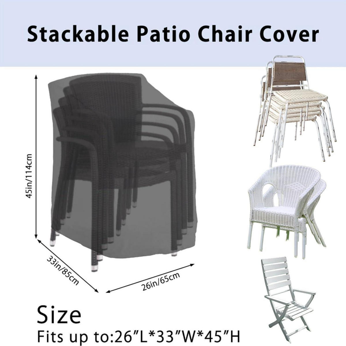 STAPELSTUHL Abdeckung 114 x 85 x 65 cm Wasserdicht UV-Beständig - Schwarz, Kunststoff (85/65/114cm)