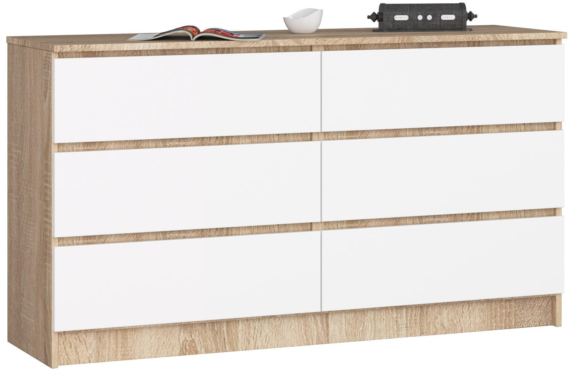 KOMMODE Eiche Sonoma, Weiß 77/138/40 - Weiß, Holzwerkstoff (138/77/40cm) - RAUMHIRSCH FURNITURE