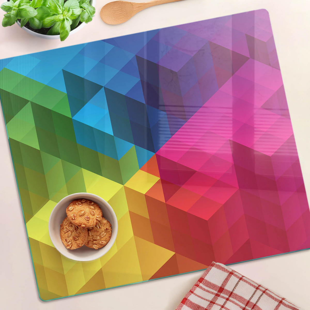 GLASPLATTE 60x52 cm Geometrische Figuren - Beige, Glas (60/0.4/52cm) - TULUP
