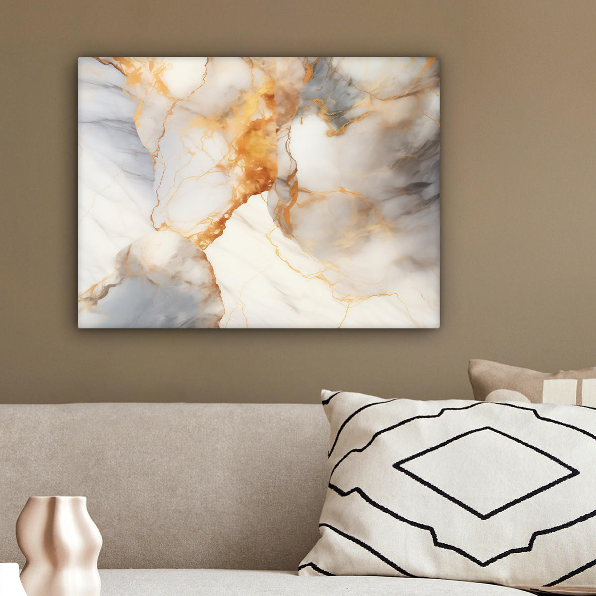LEINWANDBILD Marmor - Grau - Gold 40x30 cm - Weiß, Textil (40/30cm) - MuchoWow