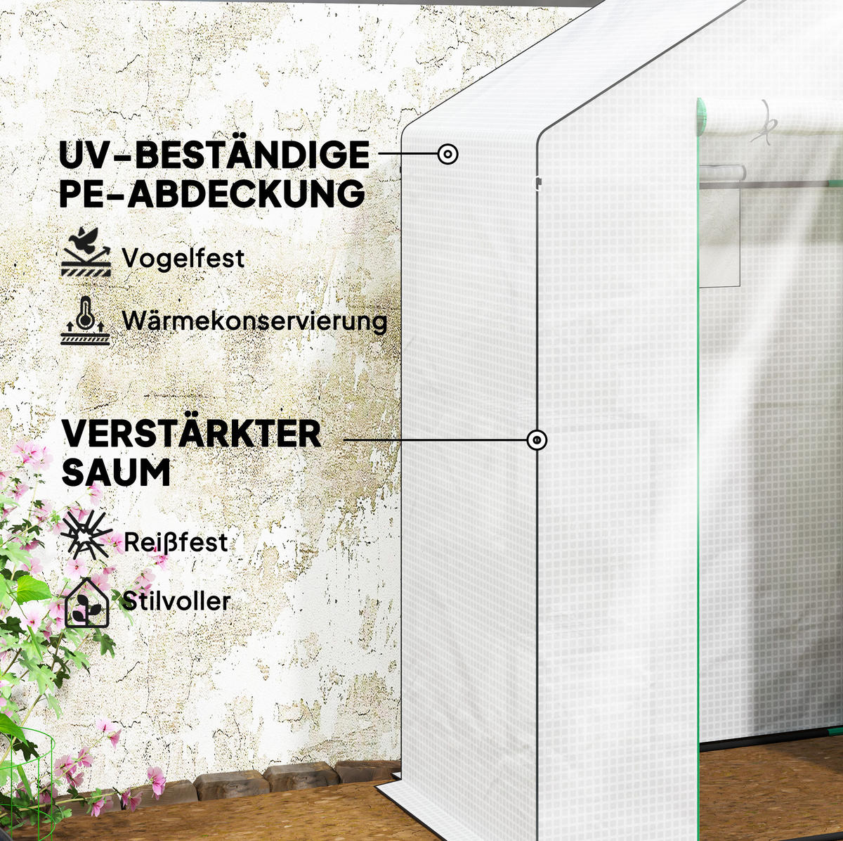 GEWÄCHSHAUS aus Kunststoff 143x74x190 cm in Weiß mit Rolltür & Fenster - Weiß, Kunststoff (74/190/143cm) - Modfu