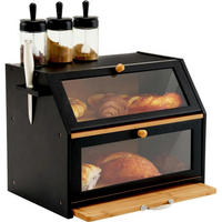 BROTKASTEN Bambus Schwarz mit Schneidebrett 39 x 26 x 32.5 cm - Schwarz, Naturmaterialien (26/32.9/39cm)