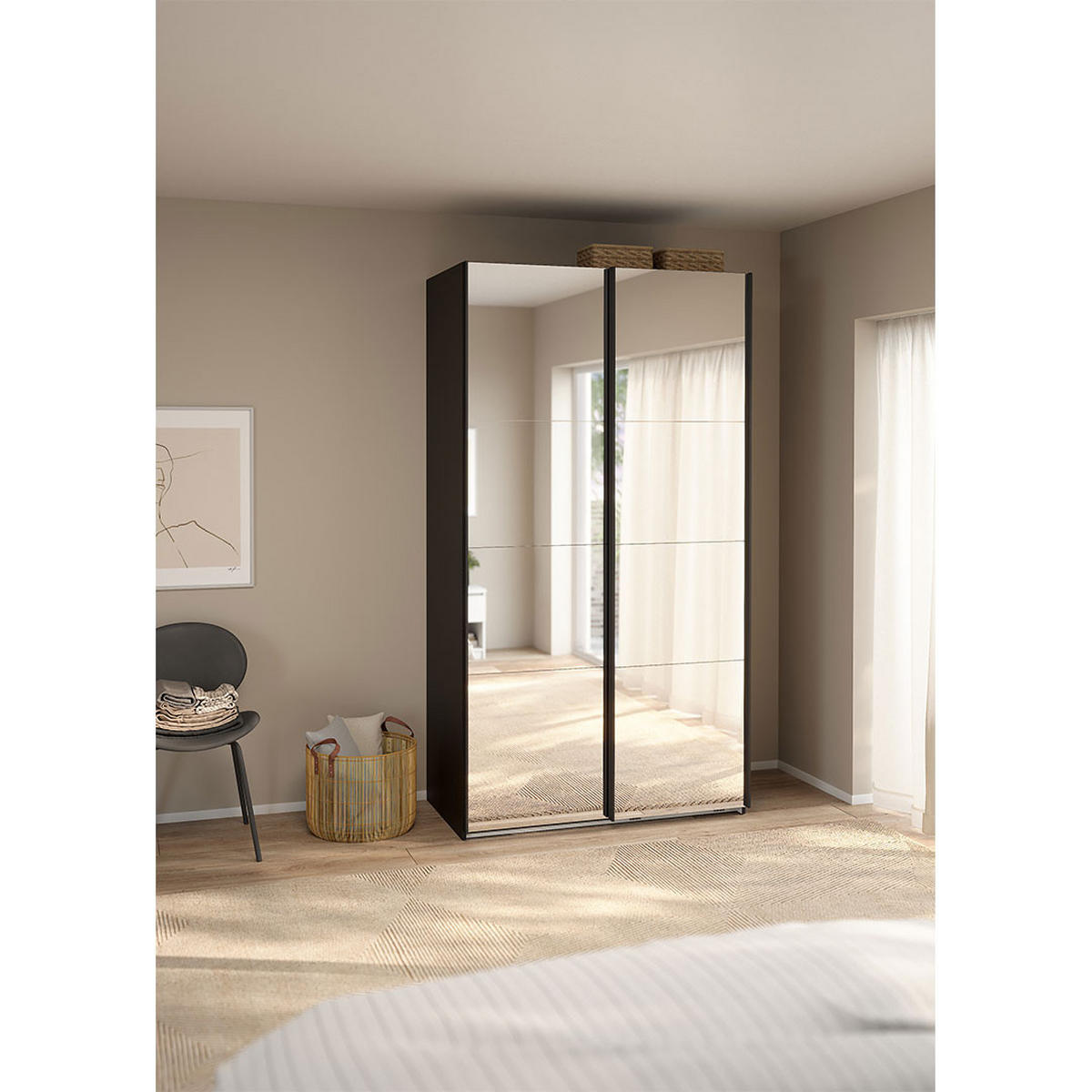 SCHIEBETÜRENSCHRANK, Catania, Schwarz, Holzwerkstoff, 119 x 67 x 221 cm - Schwarz, Holzwerkstoff (119/221/67cm) - ebuy24