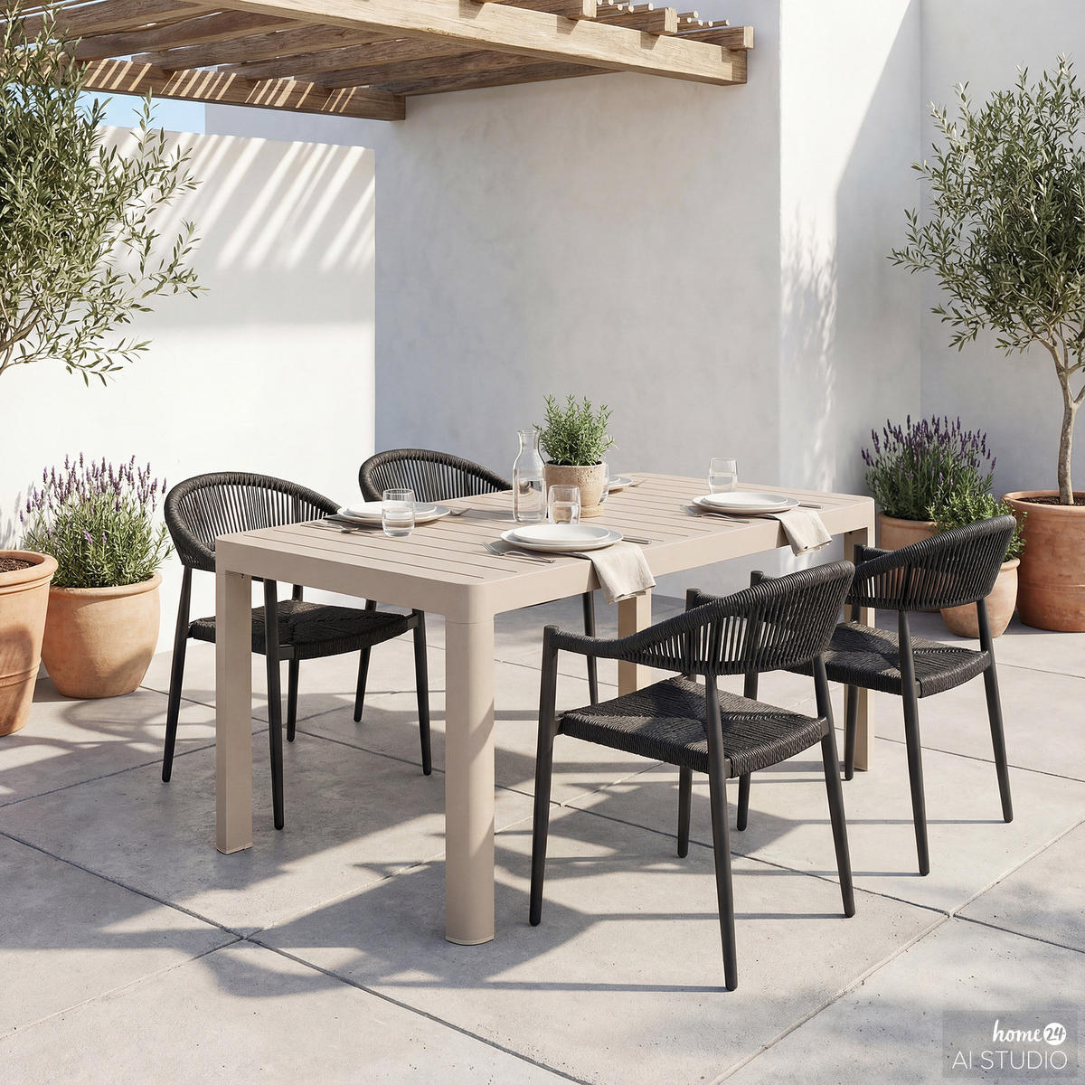 AUSZIEHBARER GARTENTISCH - Aluminium - Beige, Metall (70/117/75cm) - home24