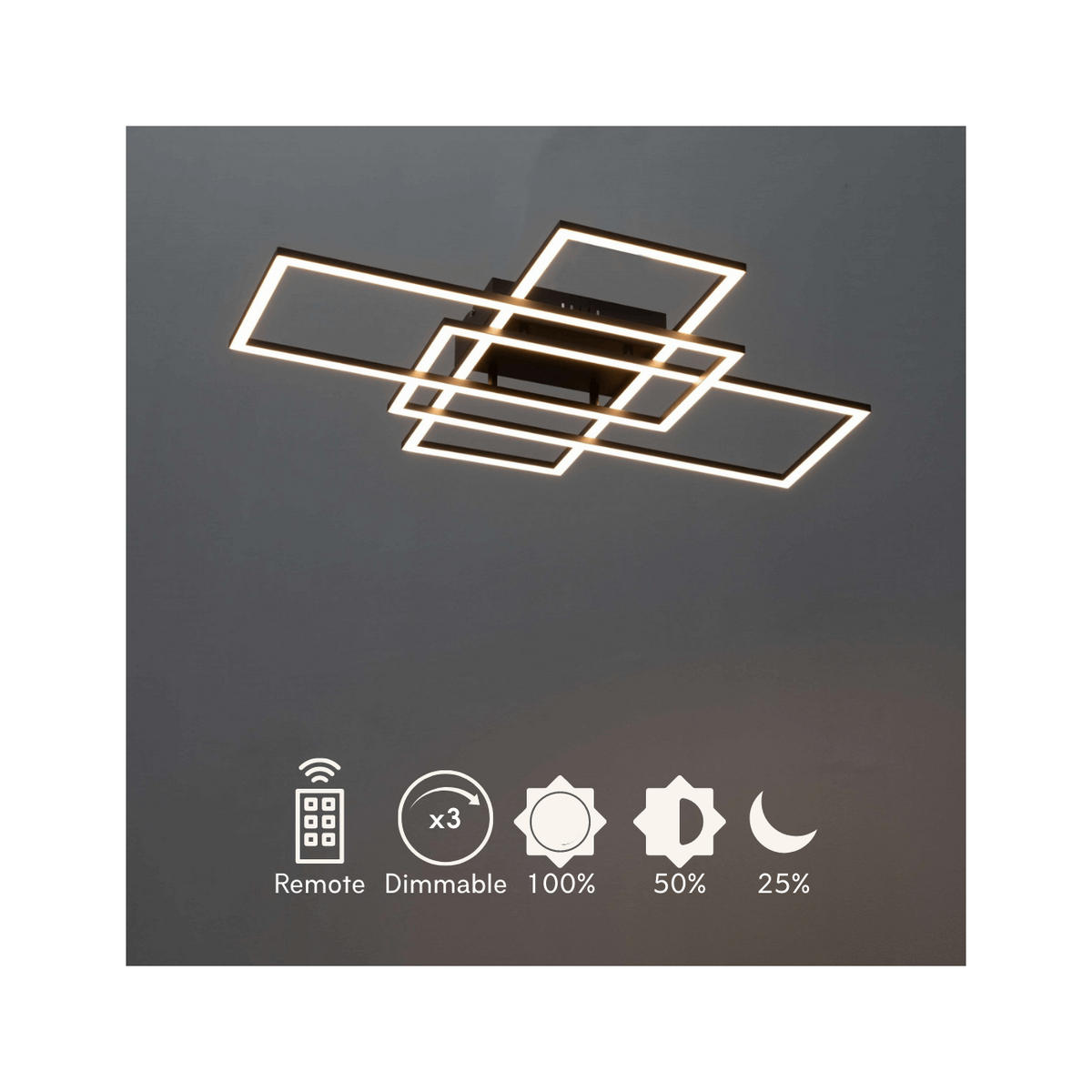 DECKENLEUCHTE Eli, Schwarz, 70cm, Dimmbar - Schwarz, Glas (70/50/7.5cm) - KOSILUM