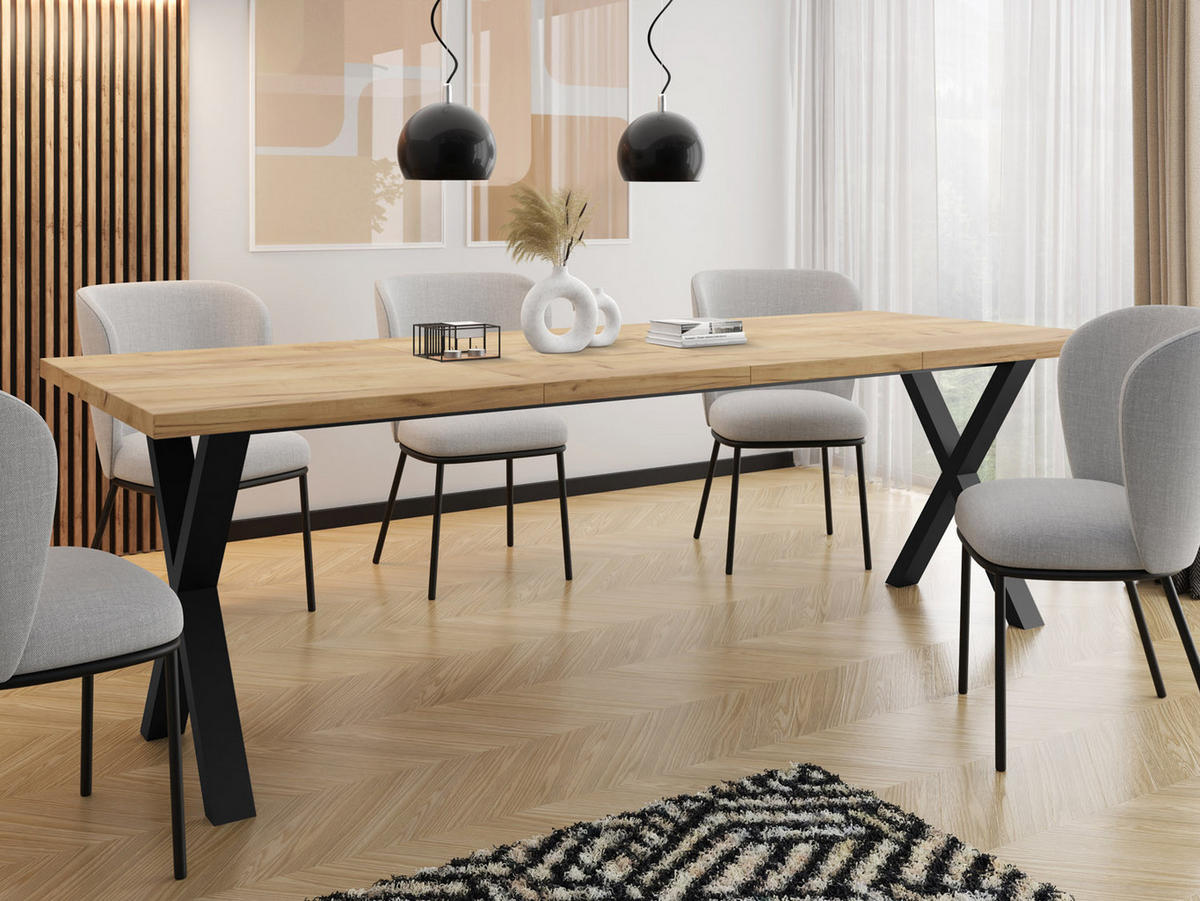 ESSTISCH Blake rechteckig ausziehbar, Craft Eiche 140-240/80/76 cm - Eiche Wotan/Schwarz, Holzwerkstoff/Metall (140/80/76cm) - WFL GROUP