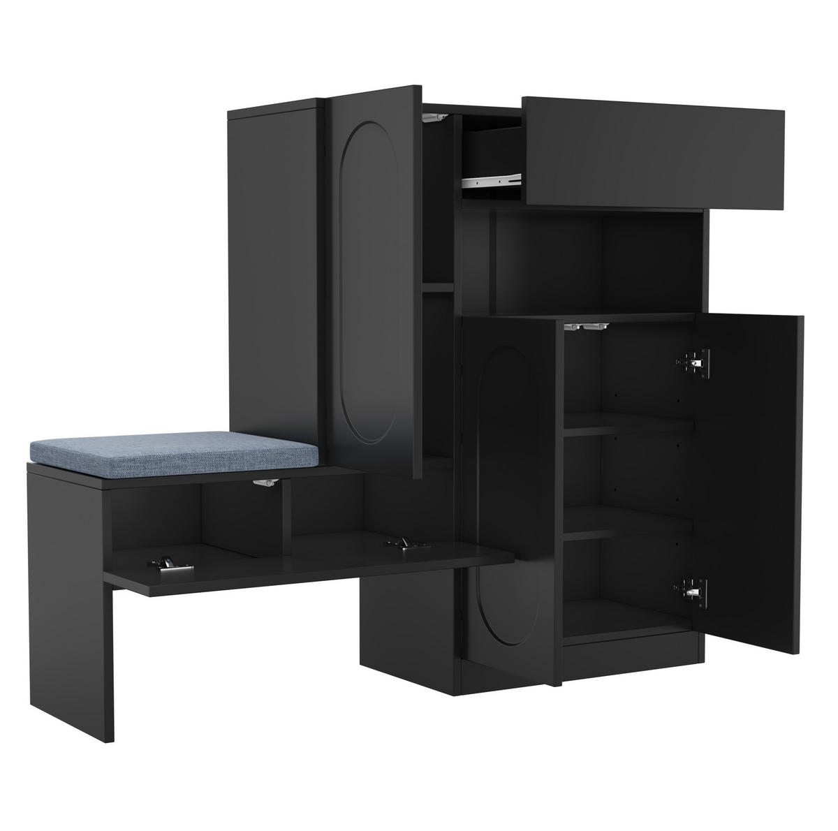 SCHUHSCHRANK mit Sitzbank 130 x 35 x 110 cm Schwarz - Schwarz, Holzwerkstoff (35/110/130cm) - Beauniv