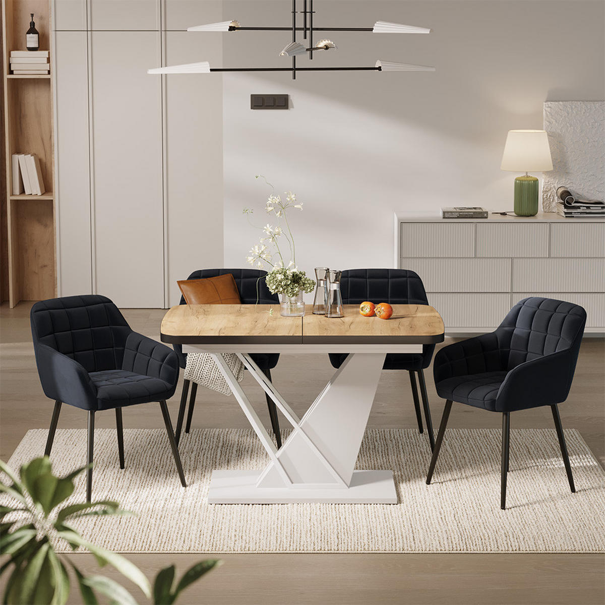 SÚPRAVA JEDÁLENSKÉHO STOLA Fenaro, Dub Goldkraft/biely, 120 x 80 cm so 4 jedálenskými stoličkami - biela/farba duba, kompozitné drevo (120/76/80cm) - Vicco