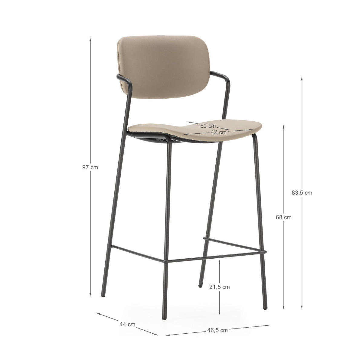 HOCKERN (Set aus 2) mit schwarzen metallbeinen - maika 44/51/66 cm - Beige, Textil (51/66/44cm) - Calicosy