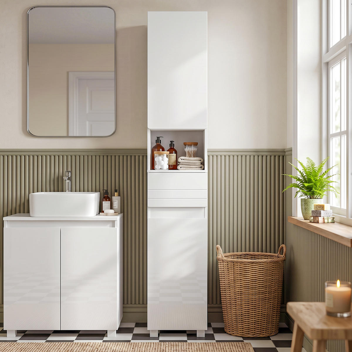 BADEZIMMERSCHRANK MDF Weiß - Weiß Hochglanz/Weiß, Holzwerkstoff (30/170/30cm) - HOMCOM
