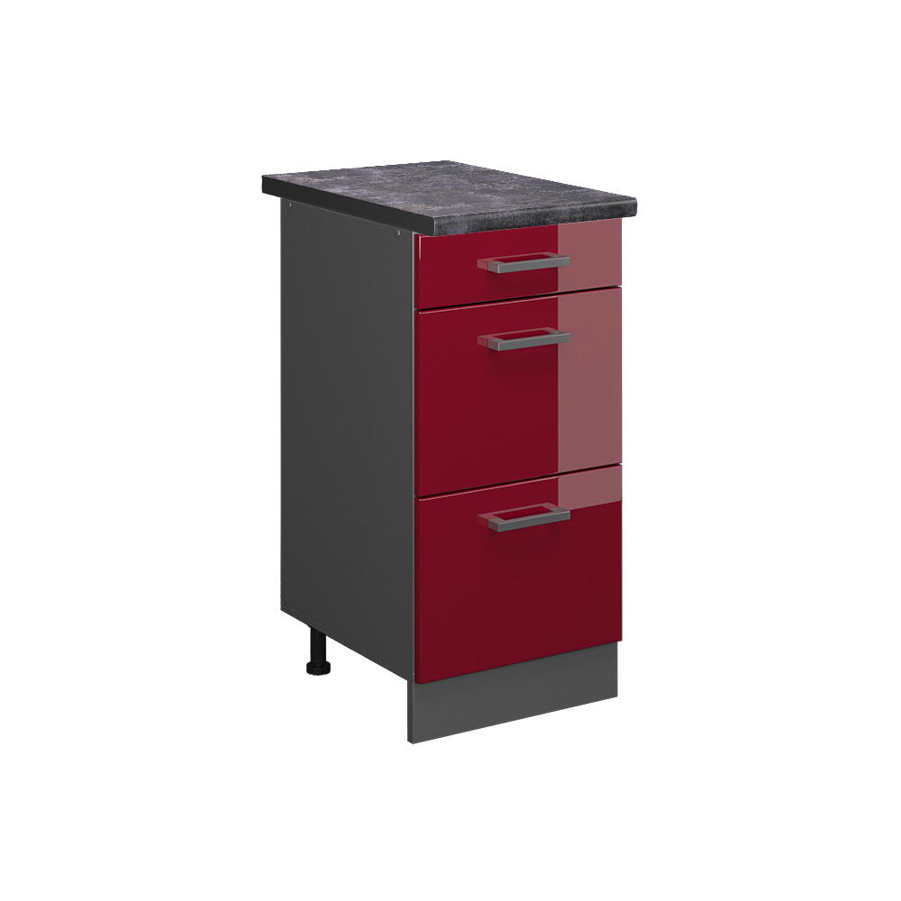 KÜCHENUNTERSCHRANK R-Line Bordeaux Hochglanz 40 cm mit Schubladen AP Anthrazit - Bordeaux/Anthrazit, Holzwerkstoff (40/81.6/60cm) - Vicco