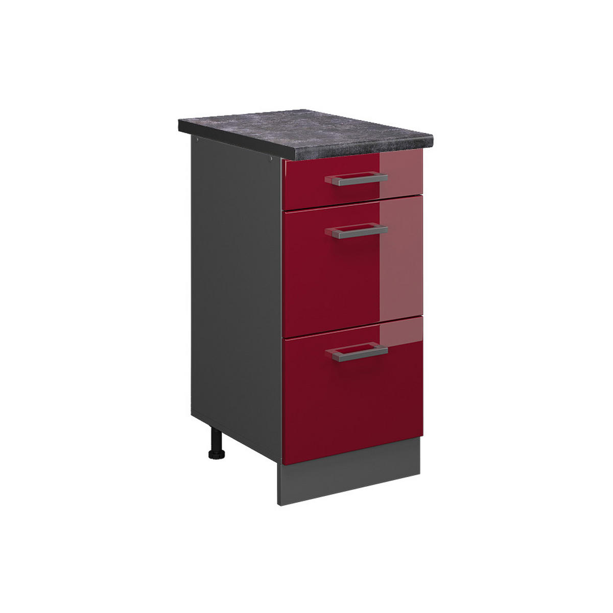 KÜCHENUNTERSCHRANK R-Line Rot Hochglanz 40 cm mit Schubladen, AP Anthrazit - Anthrazit/Rot, Holzwerkstoff (40/81.6/60cm) - Vicco