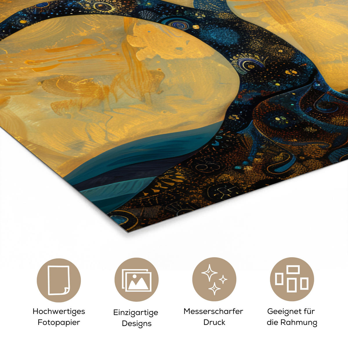 POSTER Baum - Mond - Blumen - Gold - Kunst 60x80 cm - Orange, Papier (60/80/0.1cm) - MuchoWow