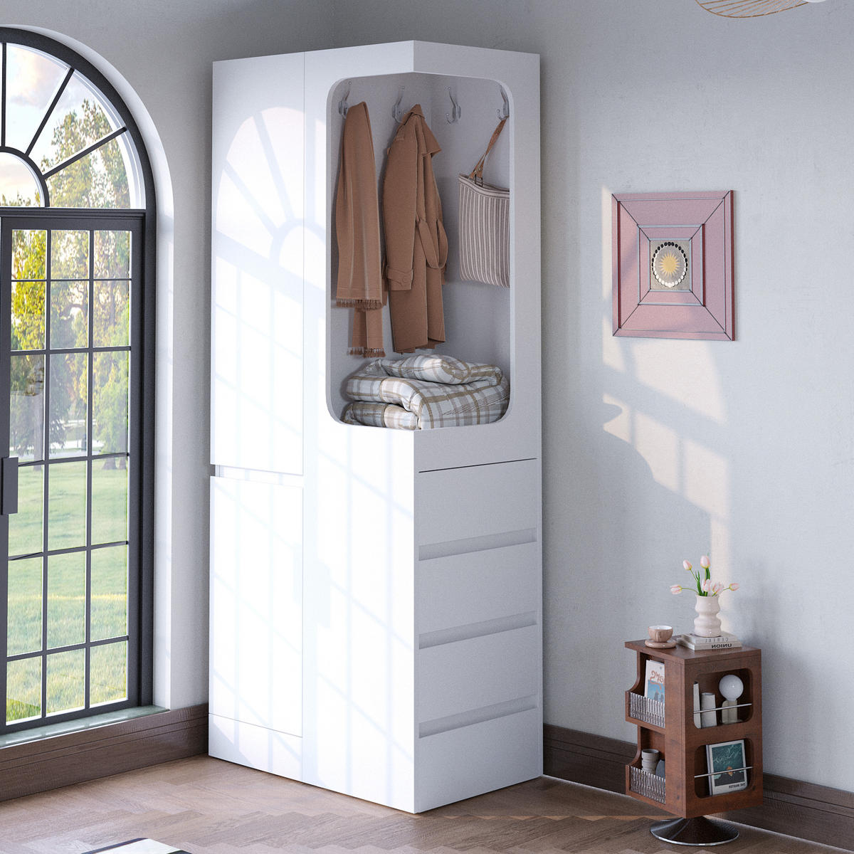 KLEIDERSCHRANK in Weiß mit Schubladen und Staufächern für Schlafzimmer und Wohnzimmer, B70/T40/H170 cm - Weiß, Holzwerkstoff (70/170/40cm) - STILVORA