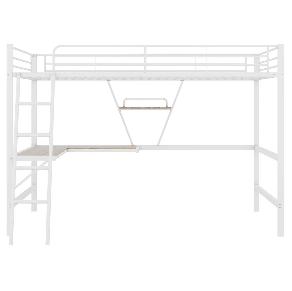 HOCHBETT aus Metall 90x200 cm Weiß mit L-förmigem Schreibtisch, Regal und Sicherheitsgeländer - Weiß, Metall (90/190cm) - Modfu