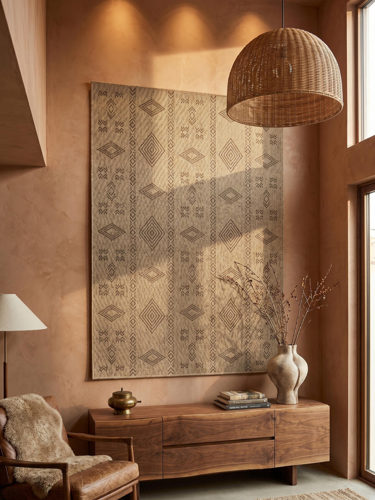 TEPPICH Outdoor Vintage Wetterfest Waschbar Balkon Terrasse OEKO-TEX Schwarz 80x150 cm – KASBERG - Beige, Textil (150/80cm) - KADIMA DESIGN