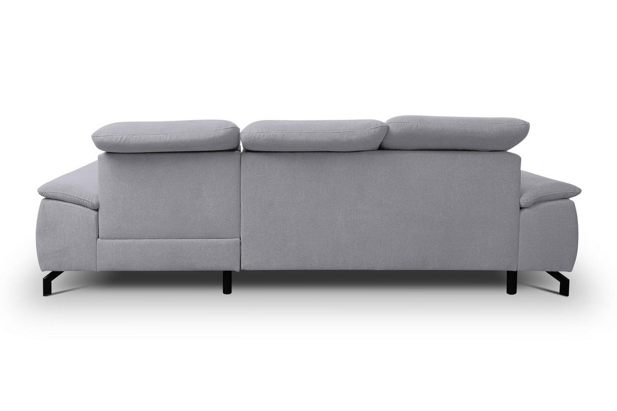 ECKSOFA MALIBU mit Schlaffunktion und Bettkasten, Farbe: Helgrau, Velourstoff, Ottomane Rechts - Hellgrau, Textil (276/184cm) - VENASI MÖBEL