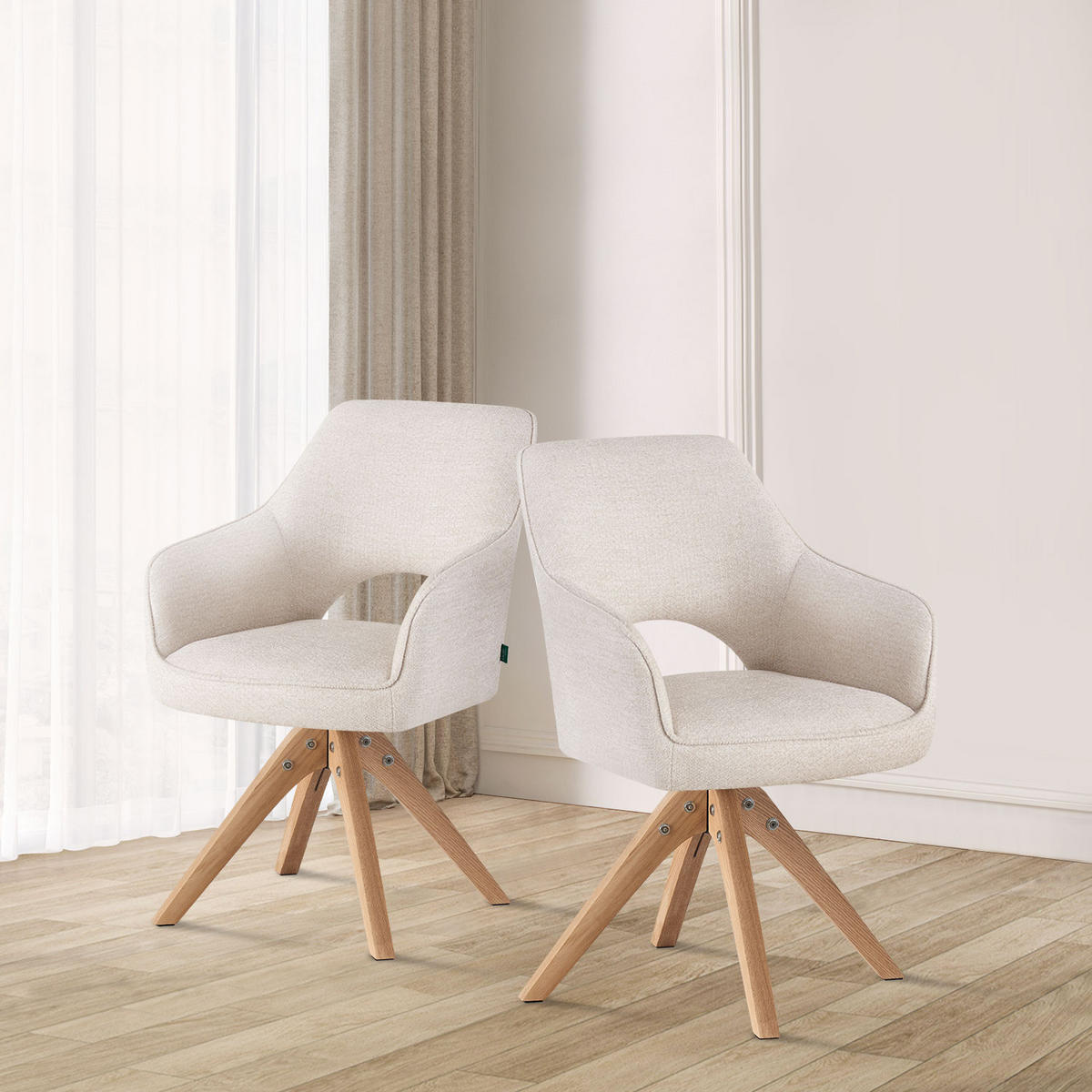 ESSZIMMERSTUHL THOMAS-LISA 2er-Set 360°drehbar - Weiß, Holz/Textil (57/86/63cm) - DUBI Möbel