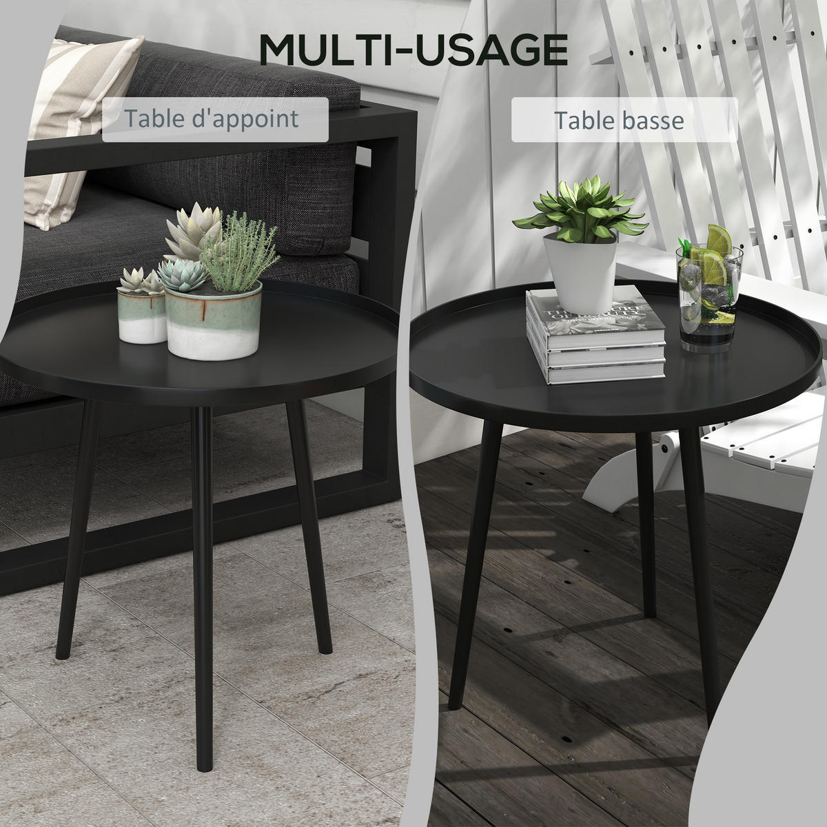 GARTENBEISTELLTISCH DE-14119 rund, Ø40 cm Schwarz - Schwarz, Metall (40/40/50cm) - ComfortXL