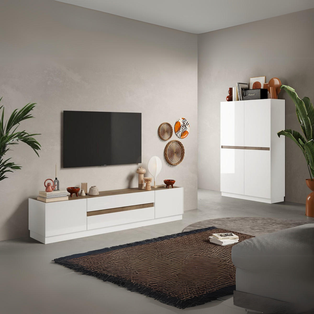 TV-MÖBEL mit 2 Türen und 2 Schubladen Utopia - L205 cm - Nussbaumfarben, Holzwerkstoff (40/44/11cm) - Calicosy